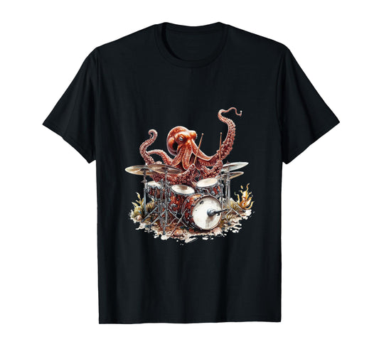 Octopus Playing Drums Sea Music Fun T-Shirt