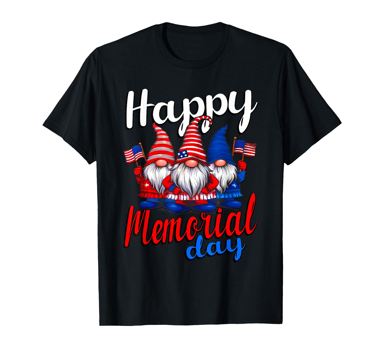 Cute Gnomes with Usa Flag Happy Memorial Day T-Shirt
