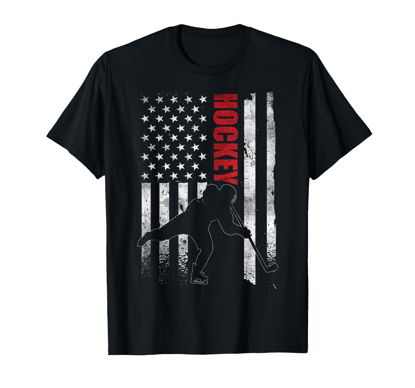 Vintage Ice Hockey American Flag Ice Hockey Player 4th July T-Shirt
