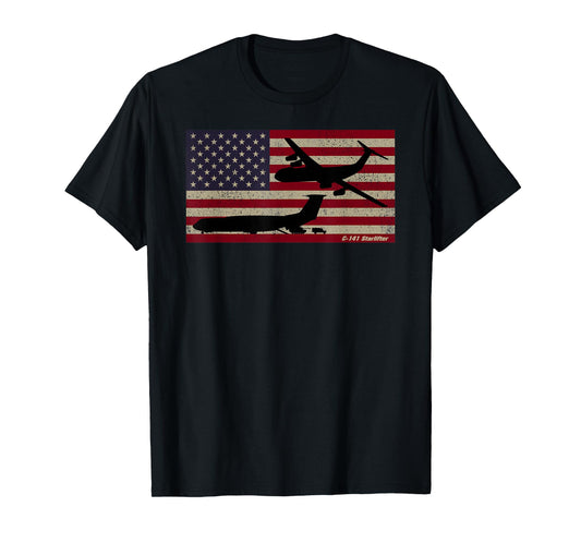 C-141 Starlifter American Airlifter Plane Patriotic USA Flag T-Shirt