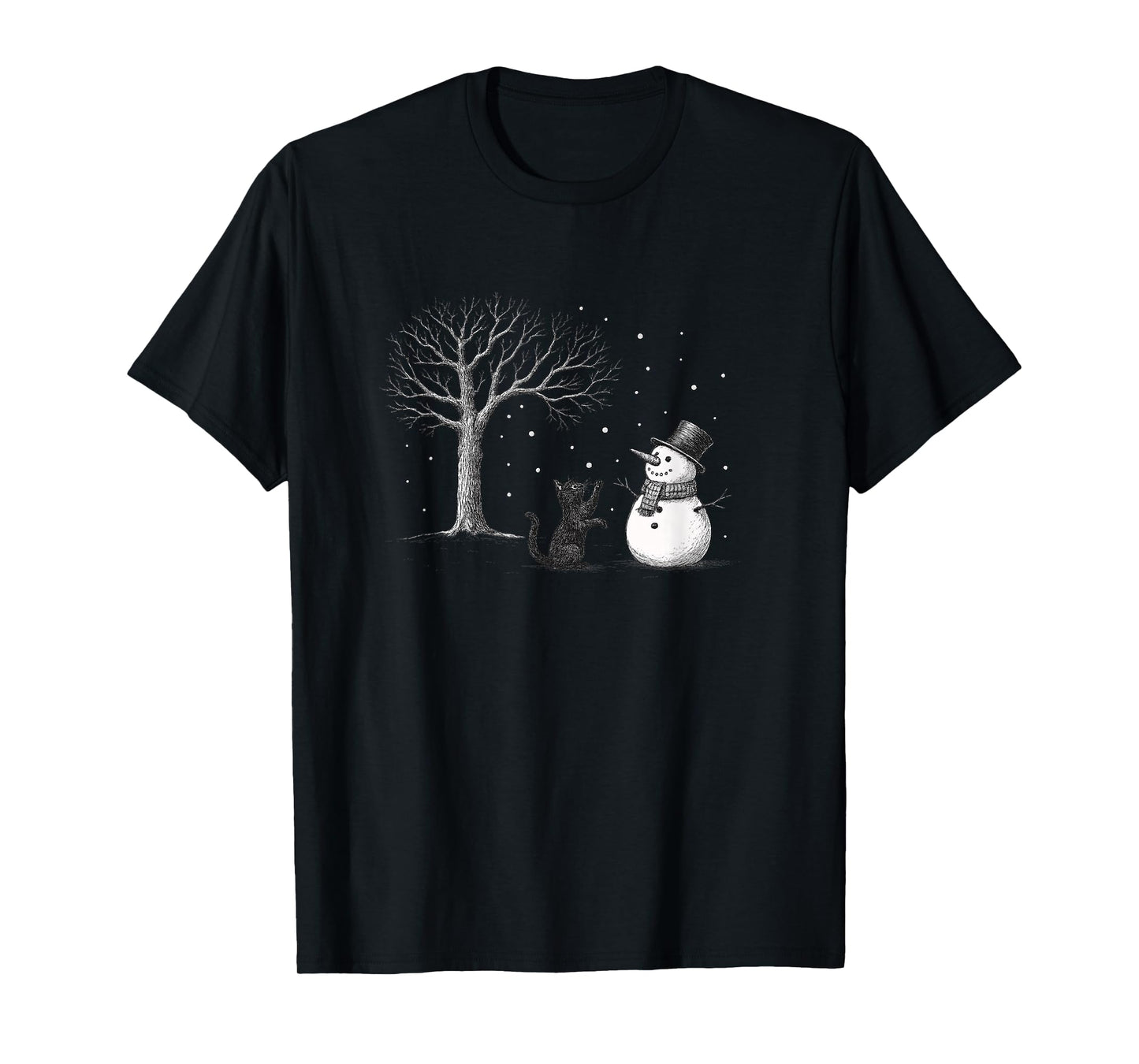 Snowman with Black Cat Christmas Let it Snow Holiday Season T-Shirt