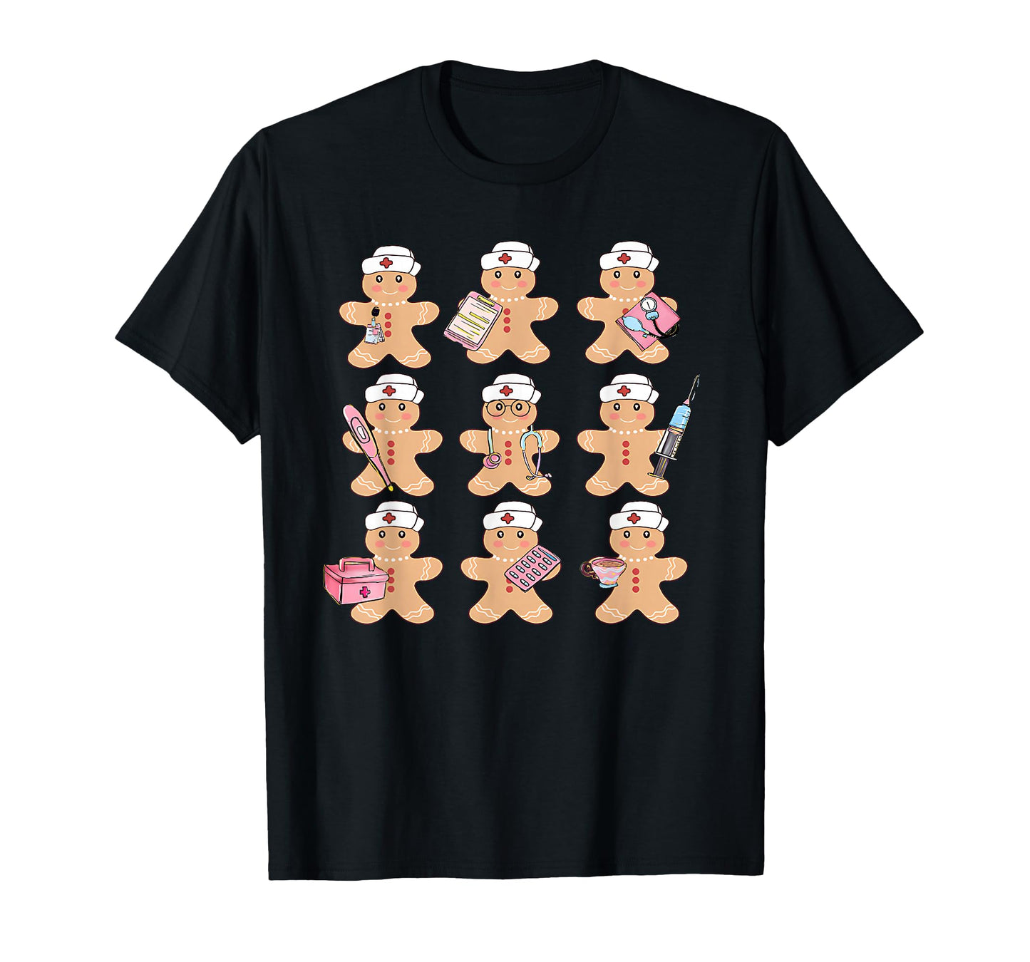 Cute Nurse Gingerbread Christmas Design Holiday Medical Art T-Shirt