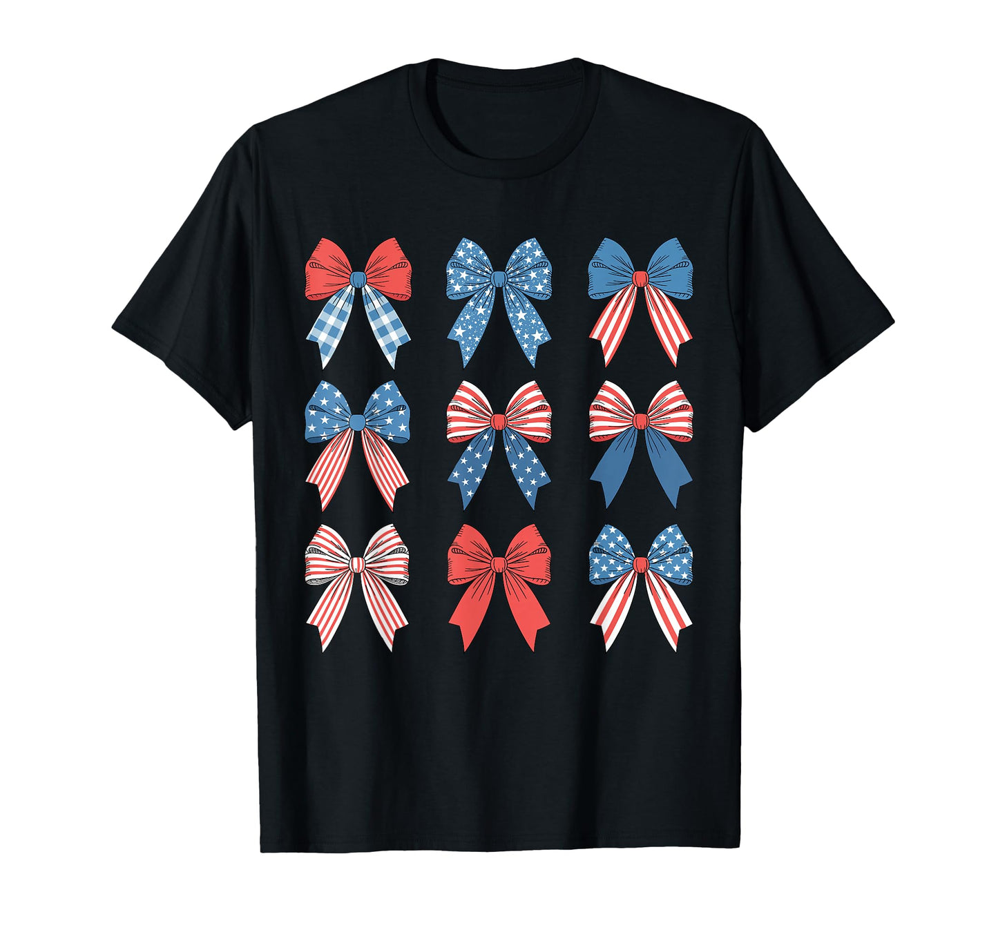 Cute 4th of July Red White and Blue American Coquette Bows T-Shirt