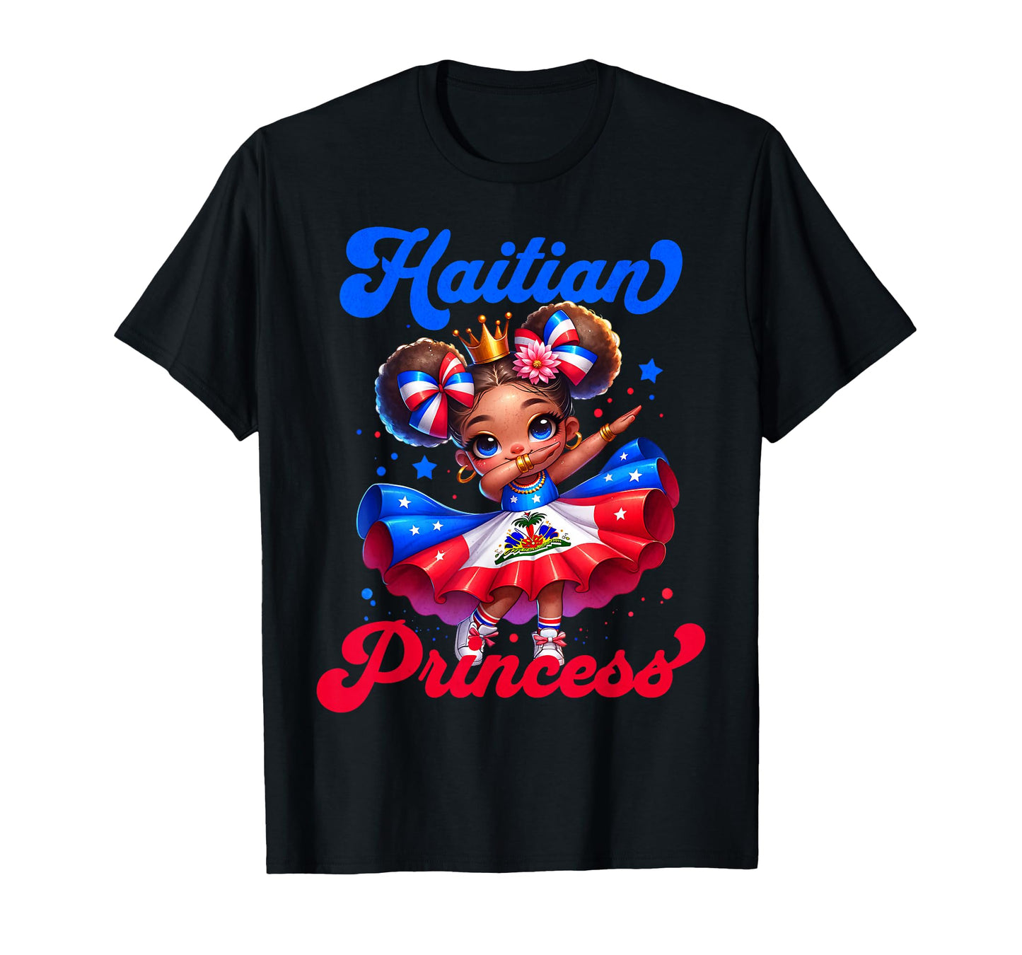 Dabbing Melanin Haitian Princess Haiti Flag Black Girls T-Shirt