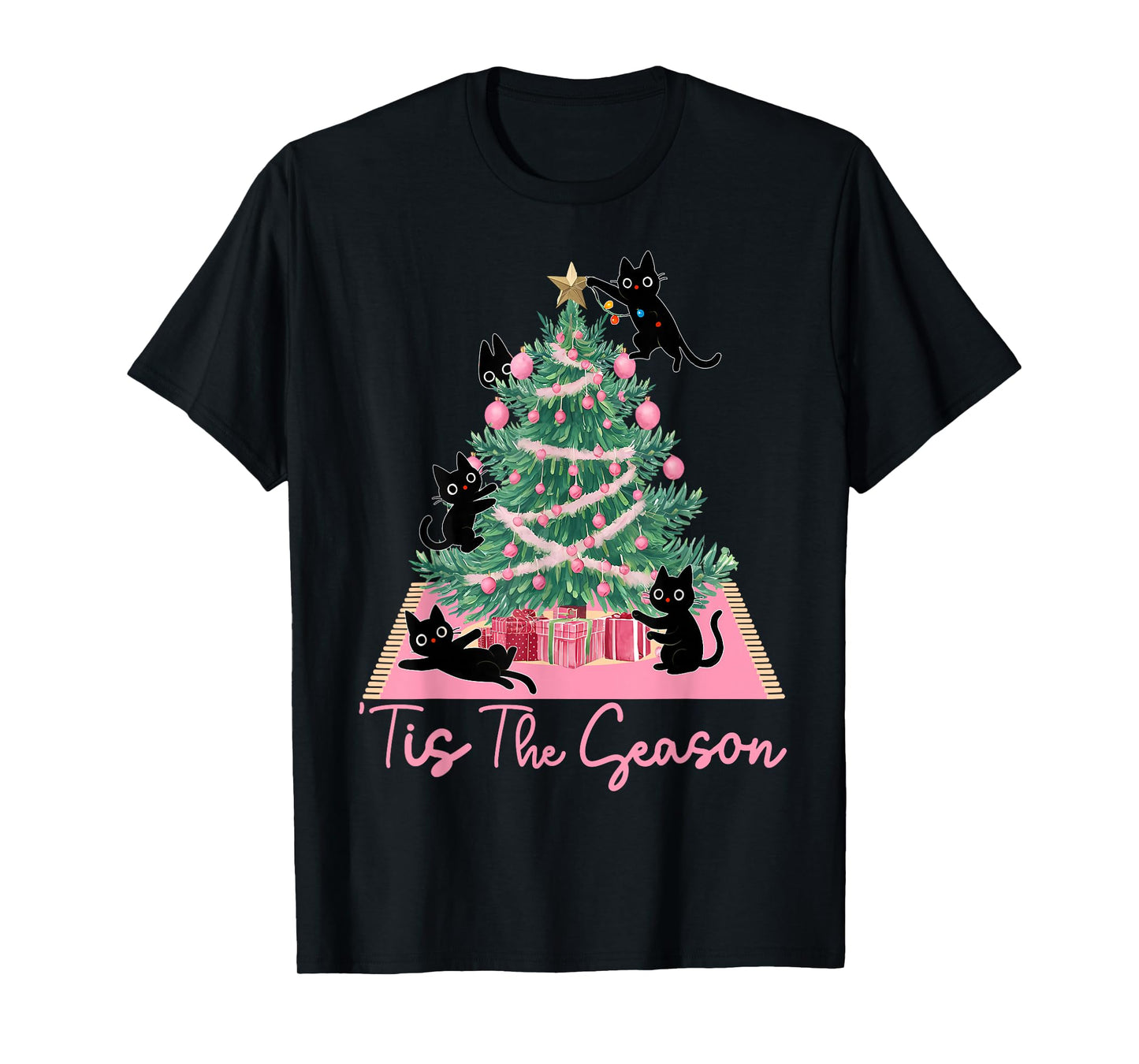 Tis The Season Christmas Tree Cute Black Cat Matching Family T-Shirt