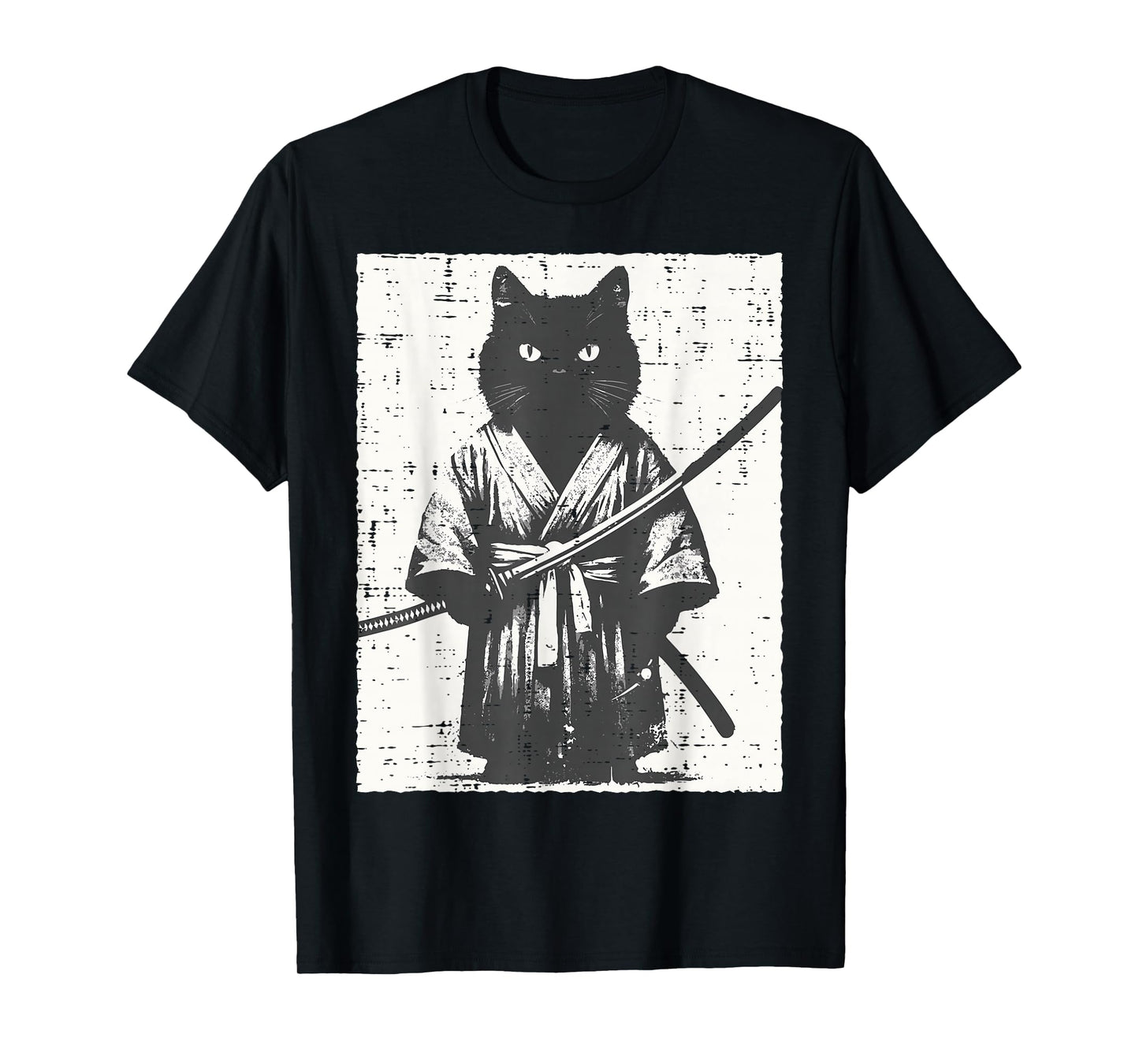 Japanese Black Cat Kimono Katana Samurai Art Men Women Kids T-Shirt