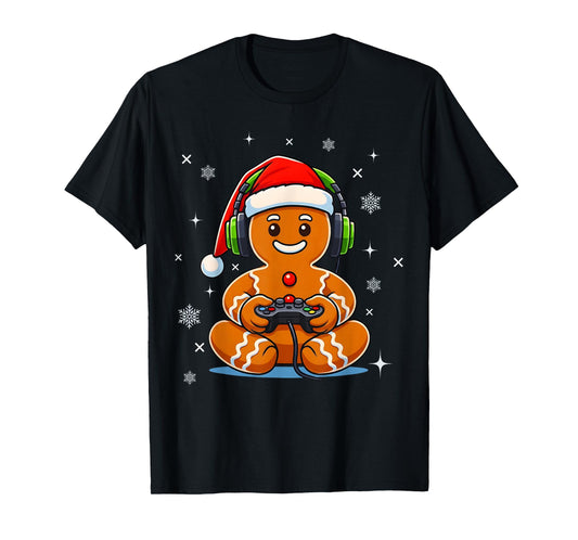 Funny Christmas Gamer Gingerbread Gaming Men Boys Kids Xmas T-Shirt