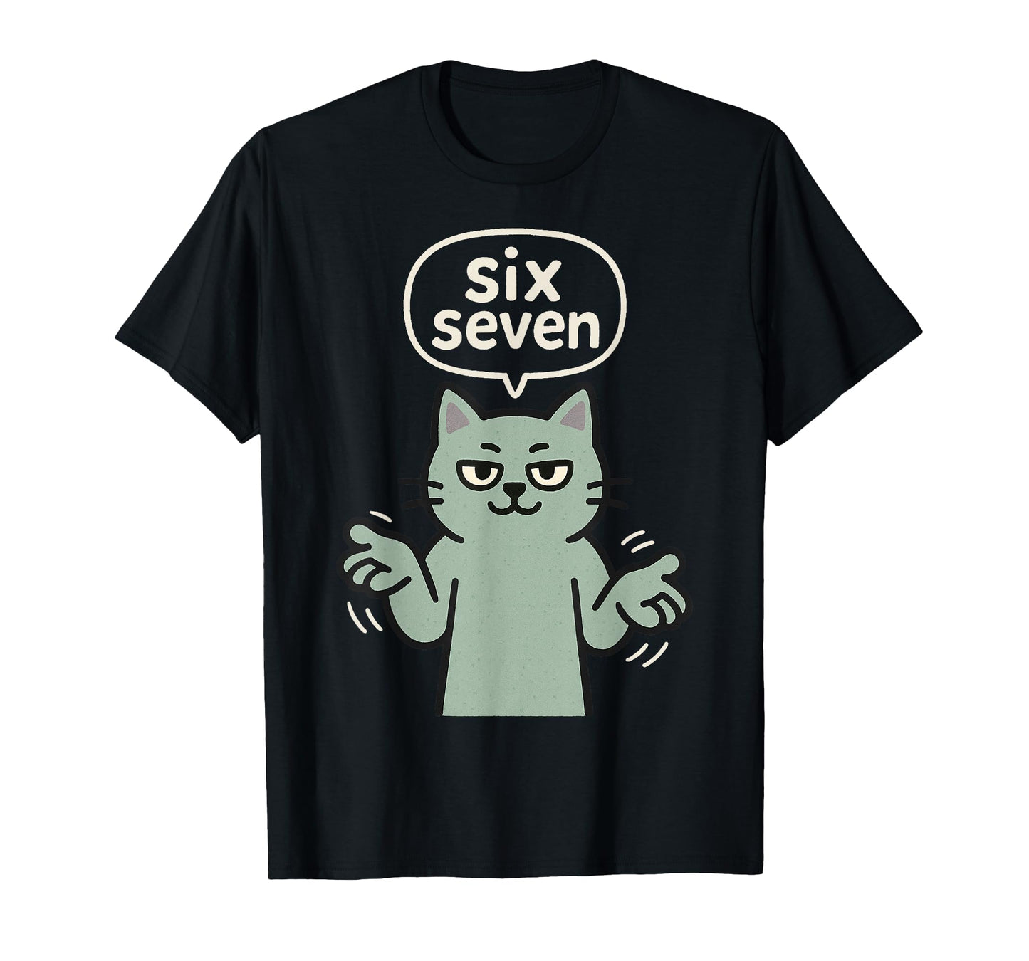 67 Six Seven 6-7 Green Cat - Funny Kids Gaming Brainrot Meme T-Shirt