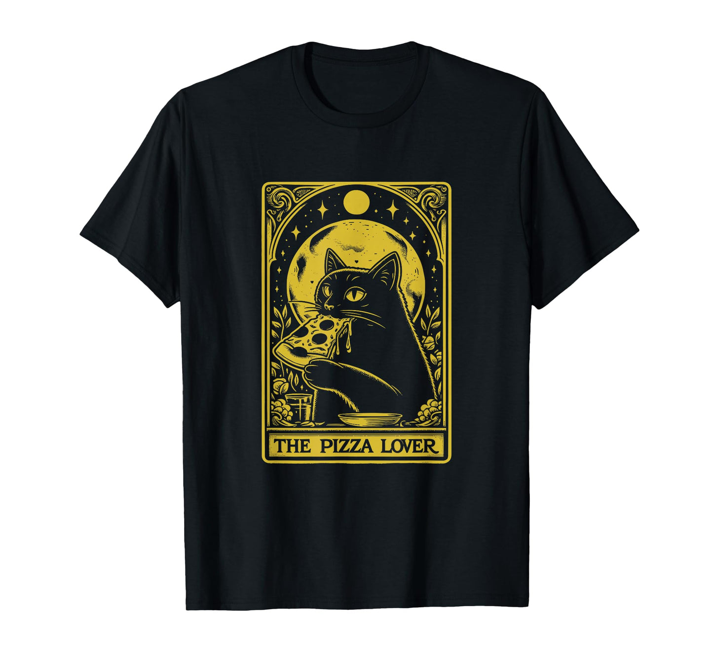 The Pizza Lover Cat Vintage Gothic Tarot Card T-Shirt