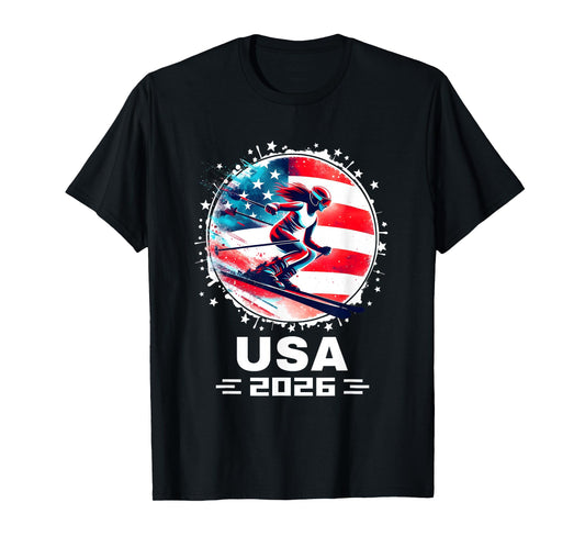 USA Women United States American Flag Ski Skiing USA Team T-Shirt