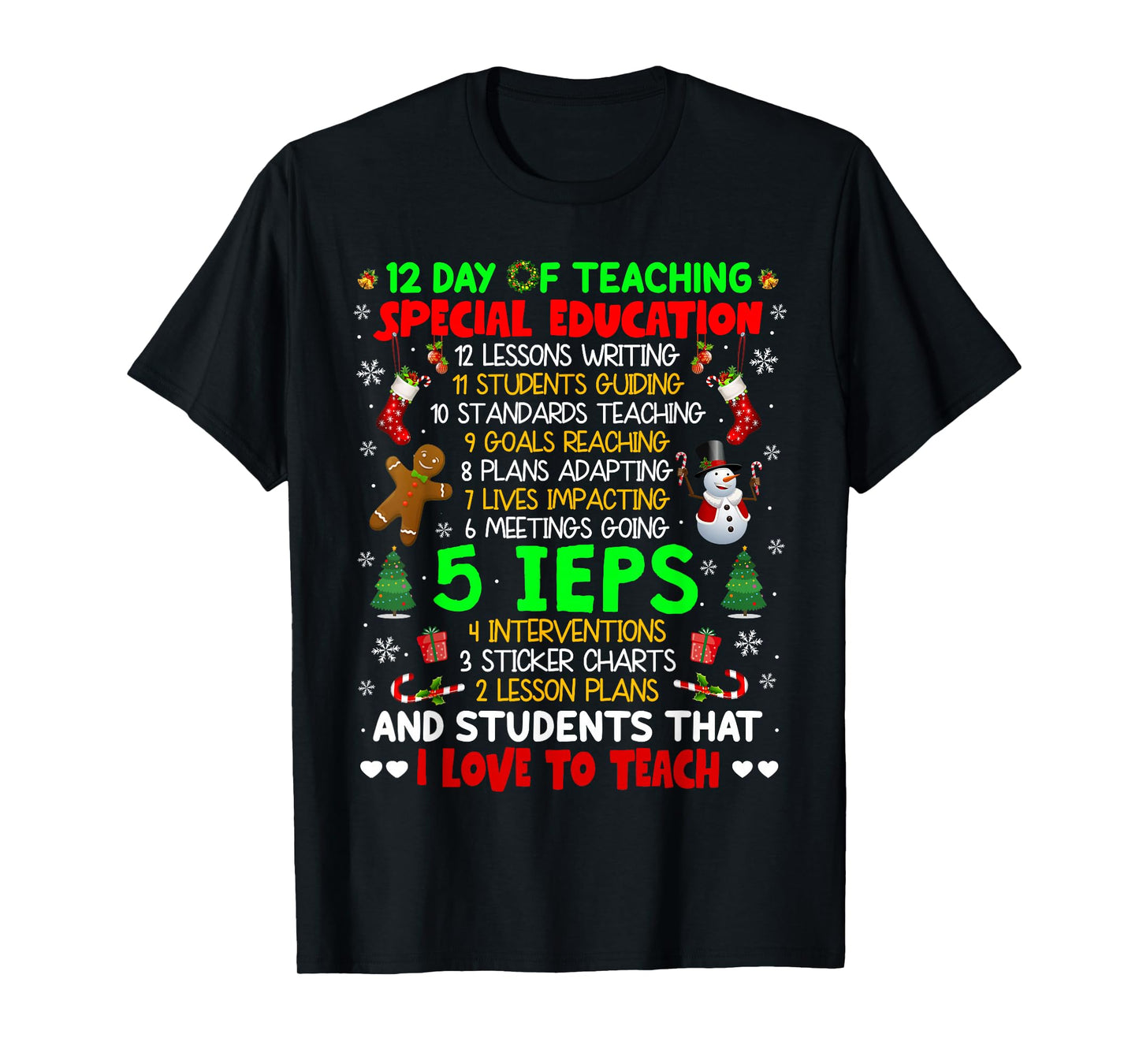 12 Days of Teaching Special Education IEPS SPED Teacher Xmas T-Shirt