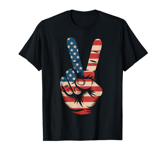 Peace Sign Vintage 60's 70's Hippie USA Flag 4th Of July T-Shirt