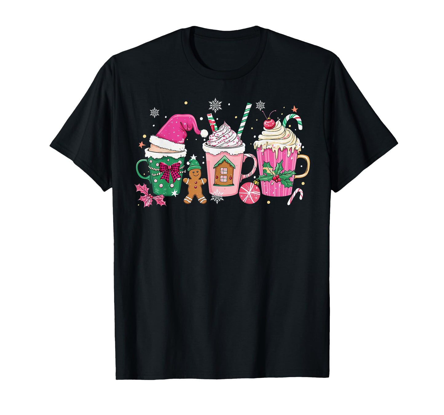 Coffee Christmas Gingerbread Pink Women Latte Cozy Winter T-Shirt
