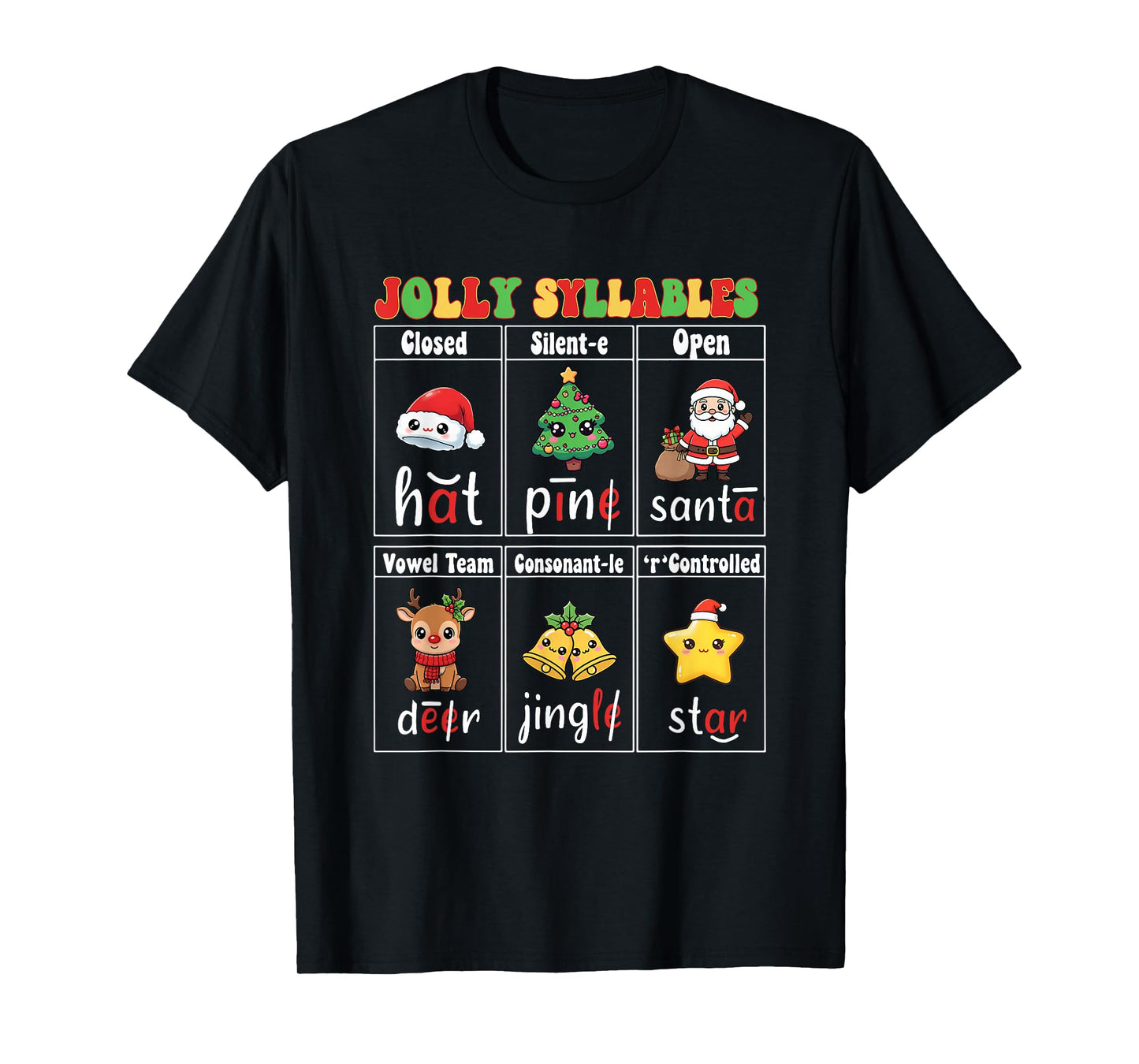 Christmas Jolly Syllables Teacher Students Funny Six Types T-Shirt