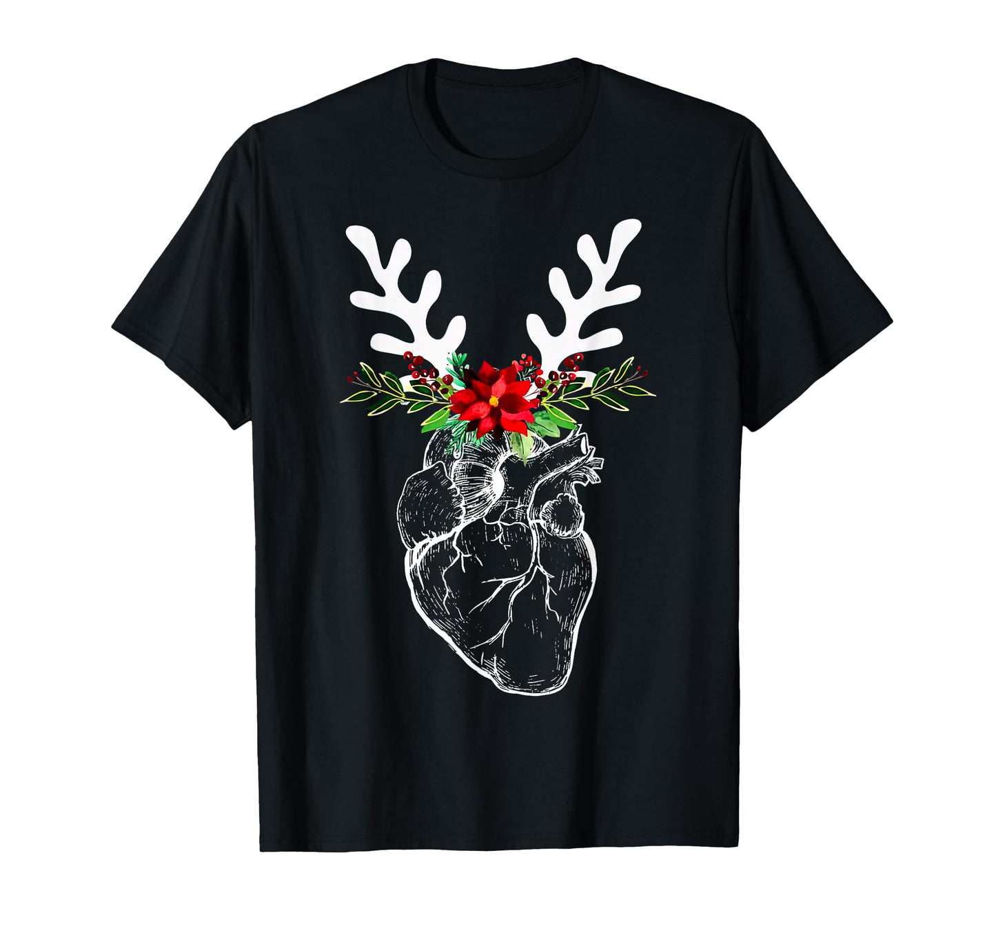 Anatomy Heart Floral Reindeer Christmas Cardiac Nurse T-Shirt