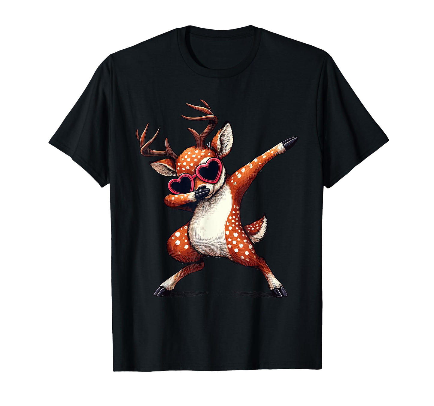 Dabbing Dance Deer Heart Sunglasses T-Shirt