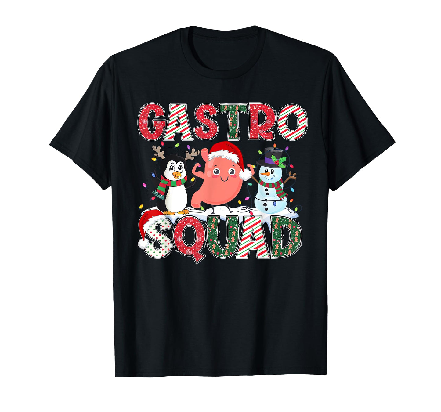 Gastro Squad GI Christmas Nurse T-Shirt - Men's Unisex Adult X-Small Black Short Sleeve Cotton Polyester Christmas Holiday T-Shirt