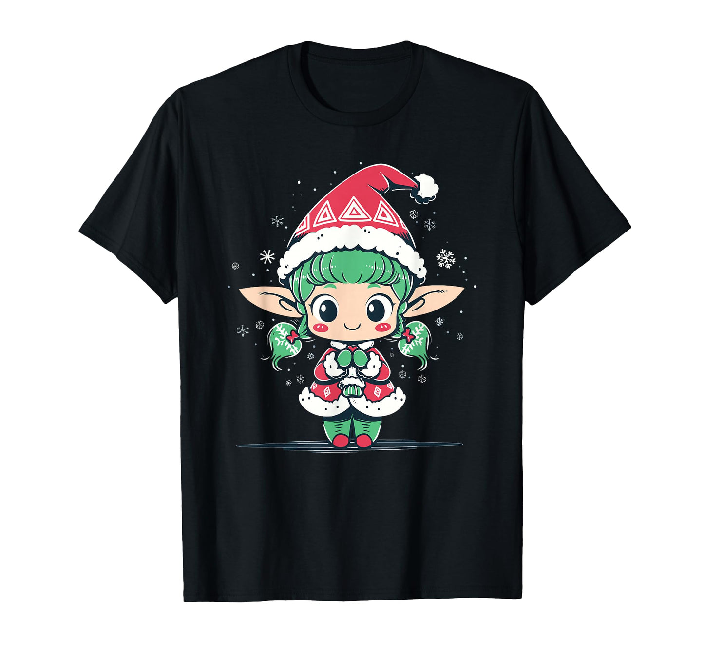 Cute Christmas Elf in Santa Claus Hat Little Girl Graphic T-Shirt