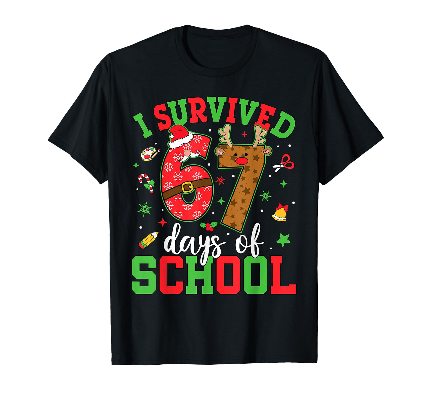 Happy 67th Day of School Funny Christmas 67 Meme Six Seven T-Shirt