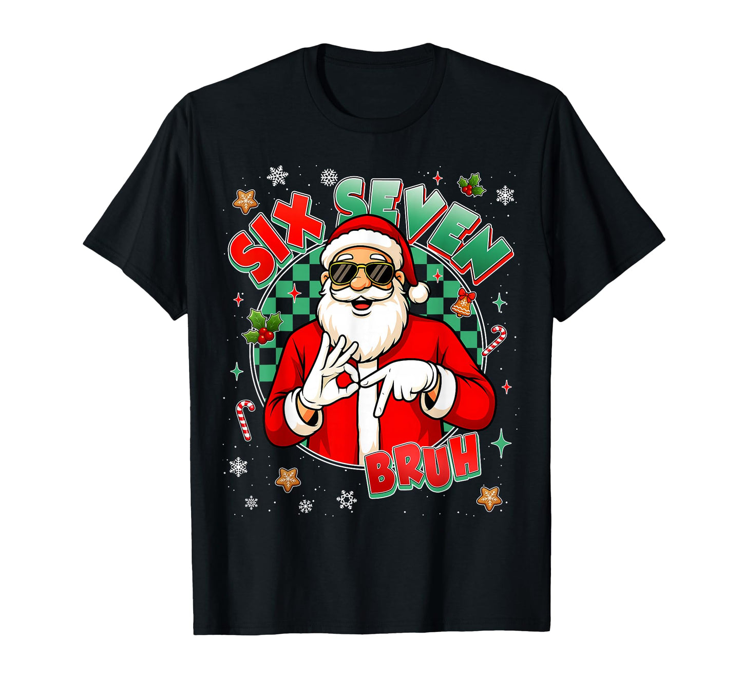 Six Seven Meme 6 7 67 Funny Christmas Xmax Santa Costume T-Shirt