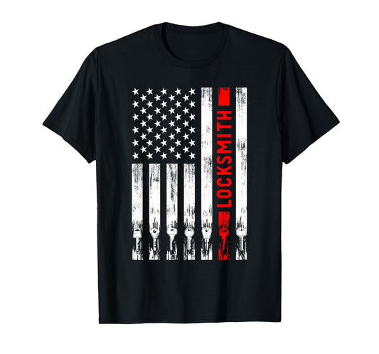 Cool Locksmith Art For Men Women American Flag Lock Picker T-Shirt