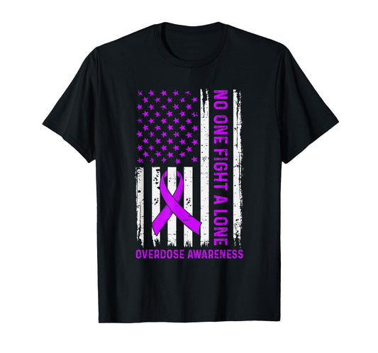 Overdose Awareness USA Flag Ribbon Purple Support Men Dad T-Shirt
