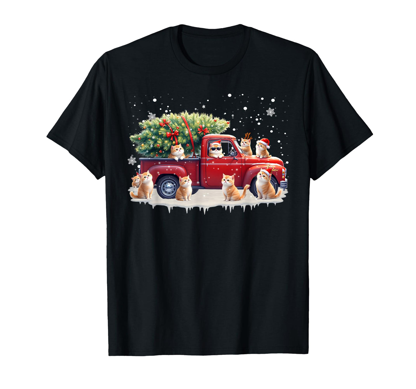 Oriental Cat Red Truck Christmas Tree Santa Ugly Xmas T-Shirt