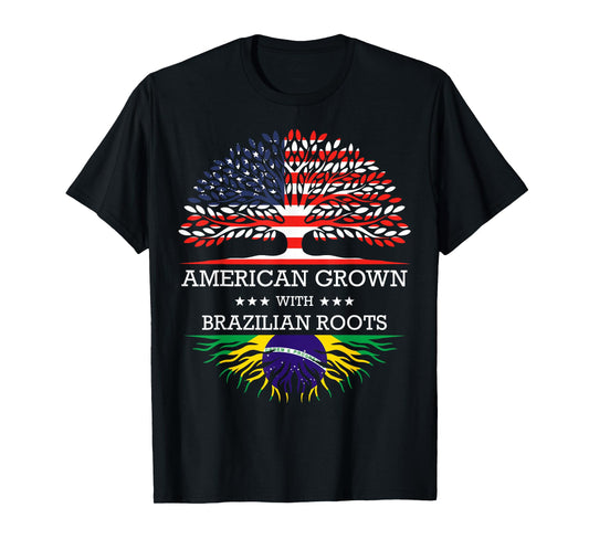 American Grown with Brazilian Roots USA Flag T-Shirt