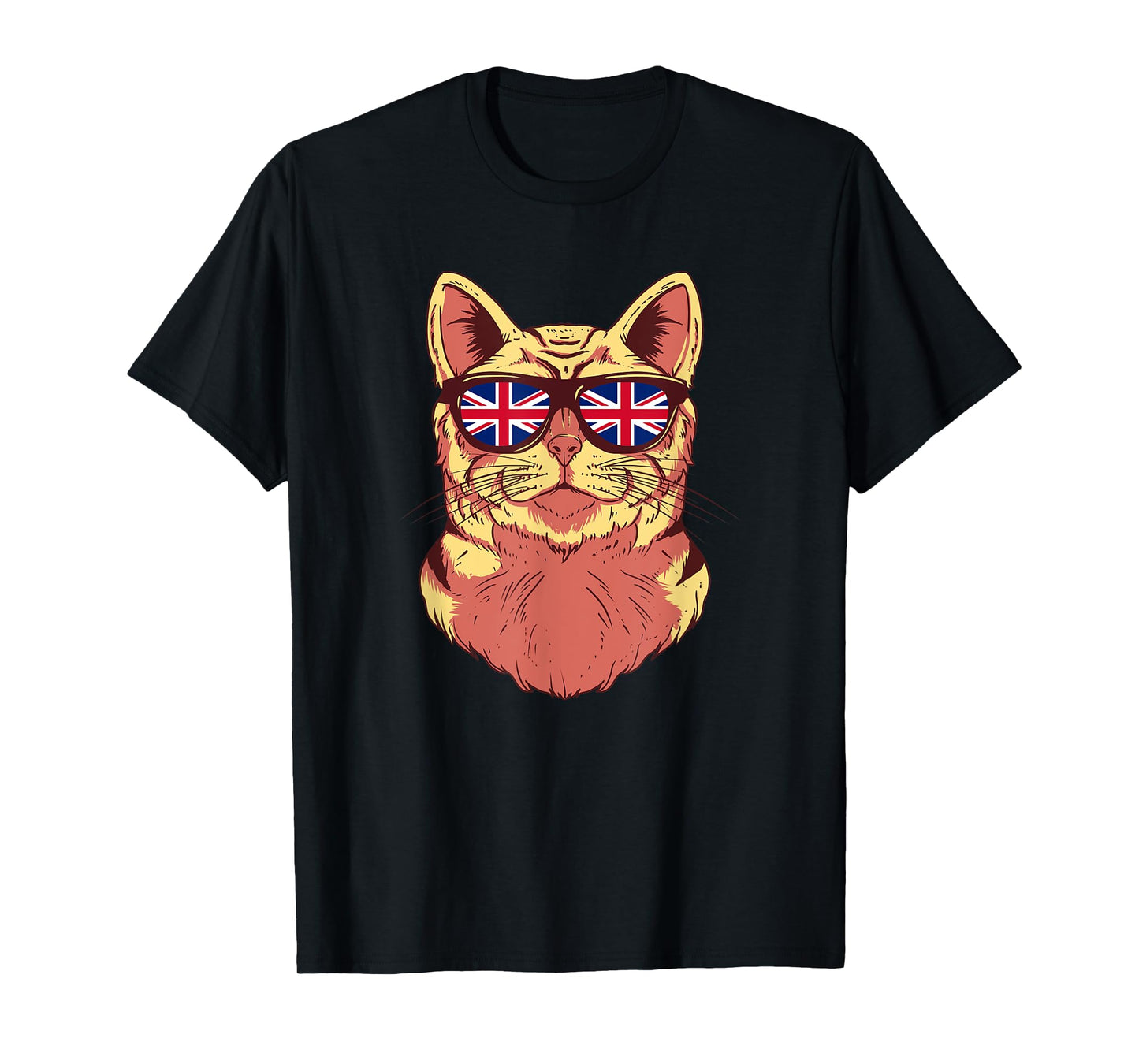 United Kingdom Flag British Cat Sunglasses Funny Cat Lover Men Women Kids T-Shirt