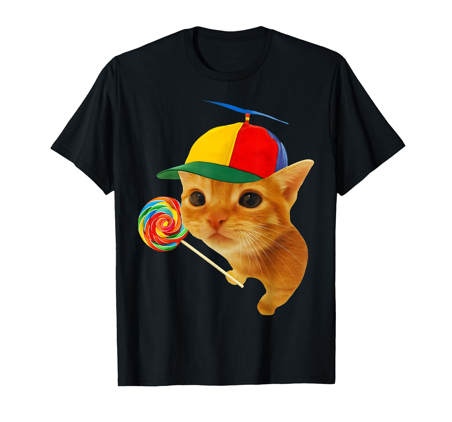 Hat Cute Silly Cat with Lollipop Meme Lovers Men Women Kids T-Shirt