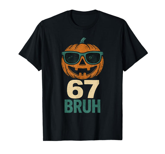 67 Halloween Bruh Pumpkin 6-7 Meme Gen Alpha Slang Six Seven T-Shirt
