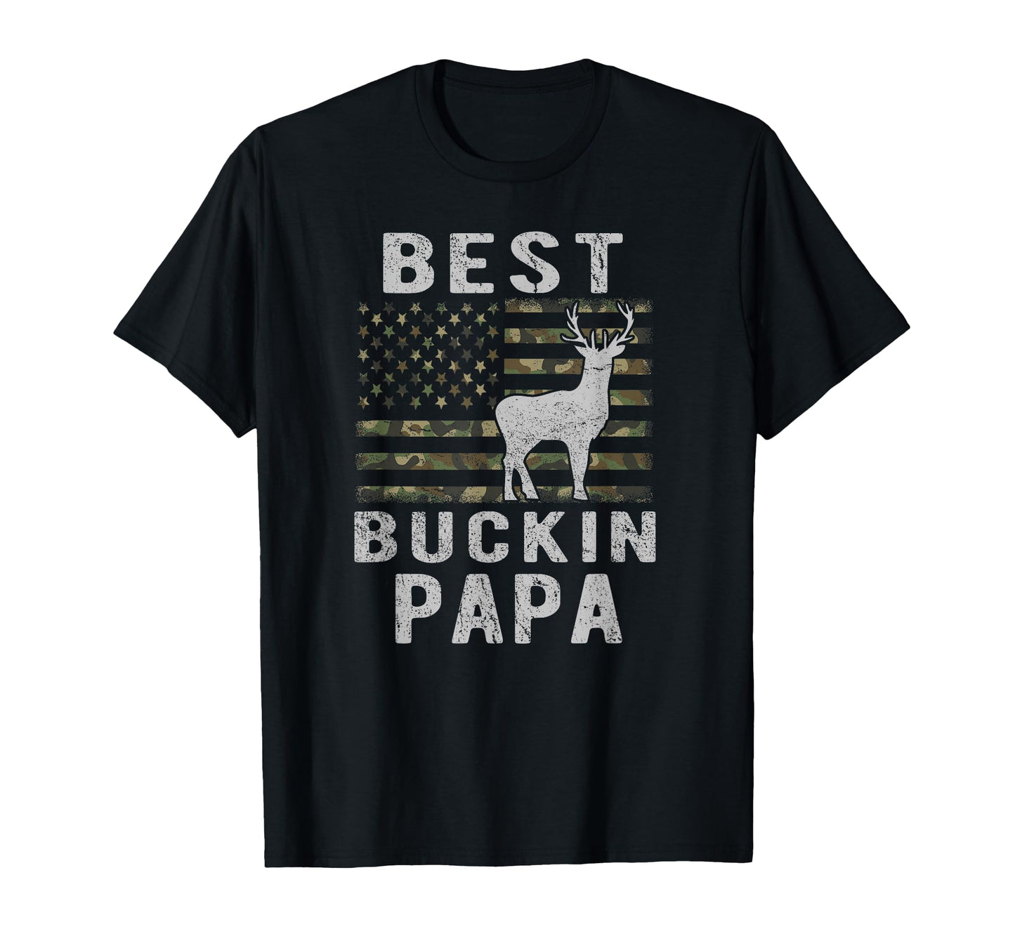 Best Bucking Papa Camouflage American Flag Deer Hunting T-Shirt