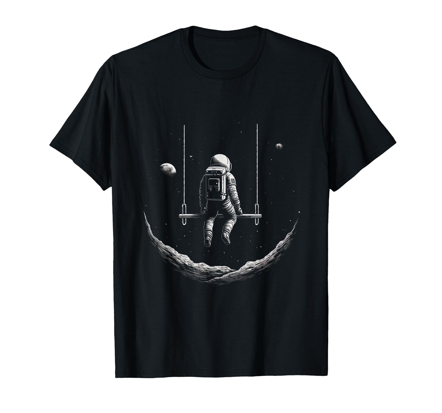 astronaut sitting on a swing in space stars moon T-Shirt