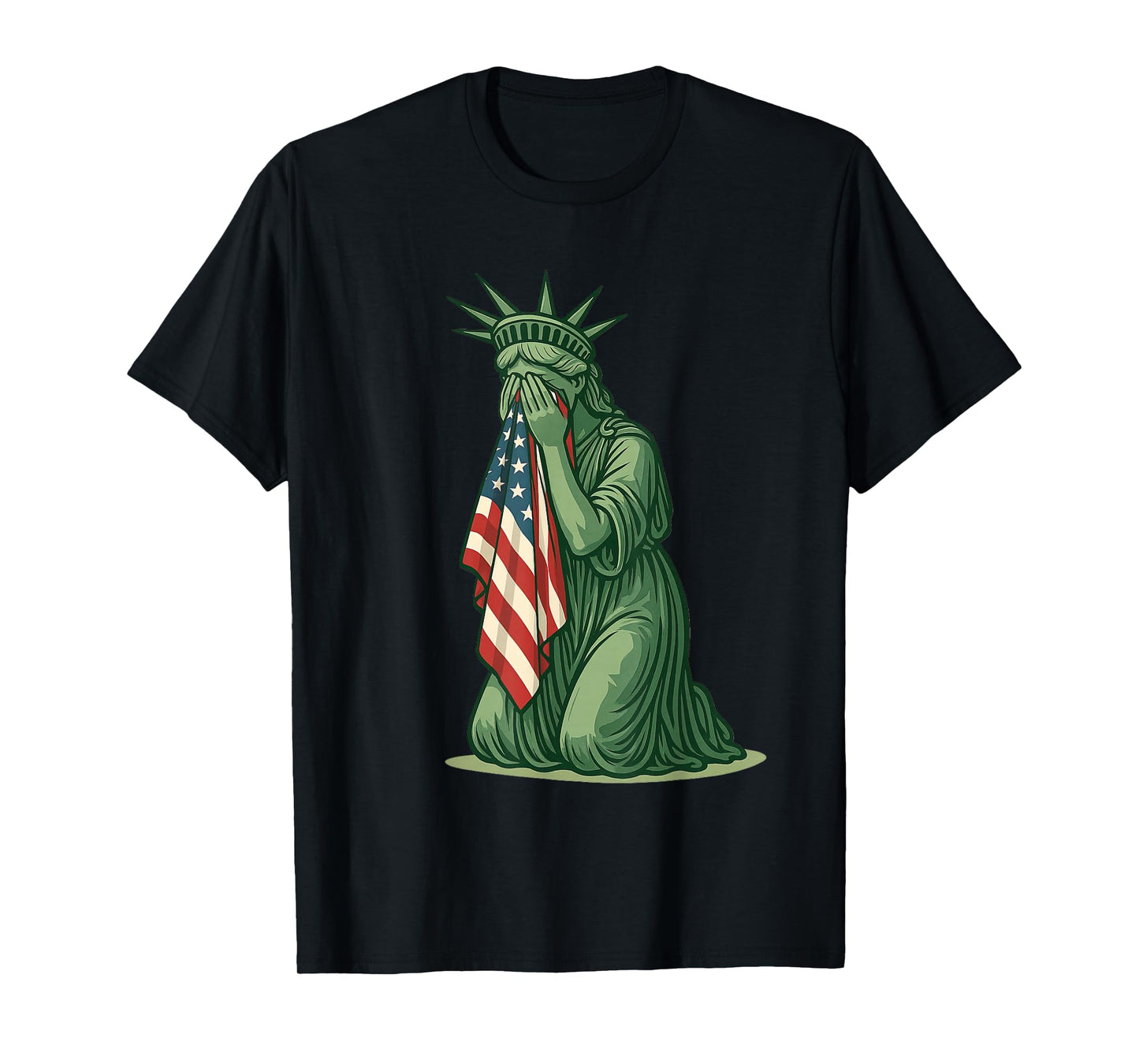 Statue of Liberty Crying Sad USA Flag Patriotic Resist T-Shirt