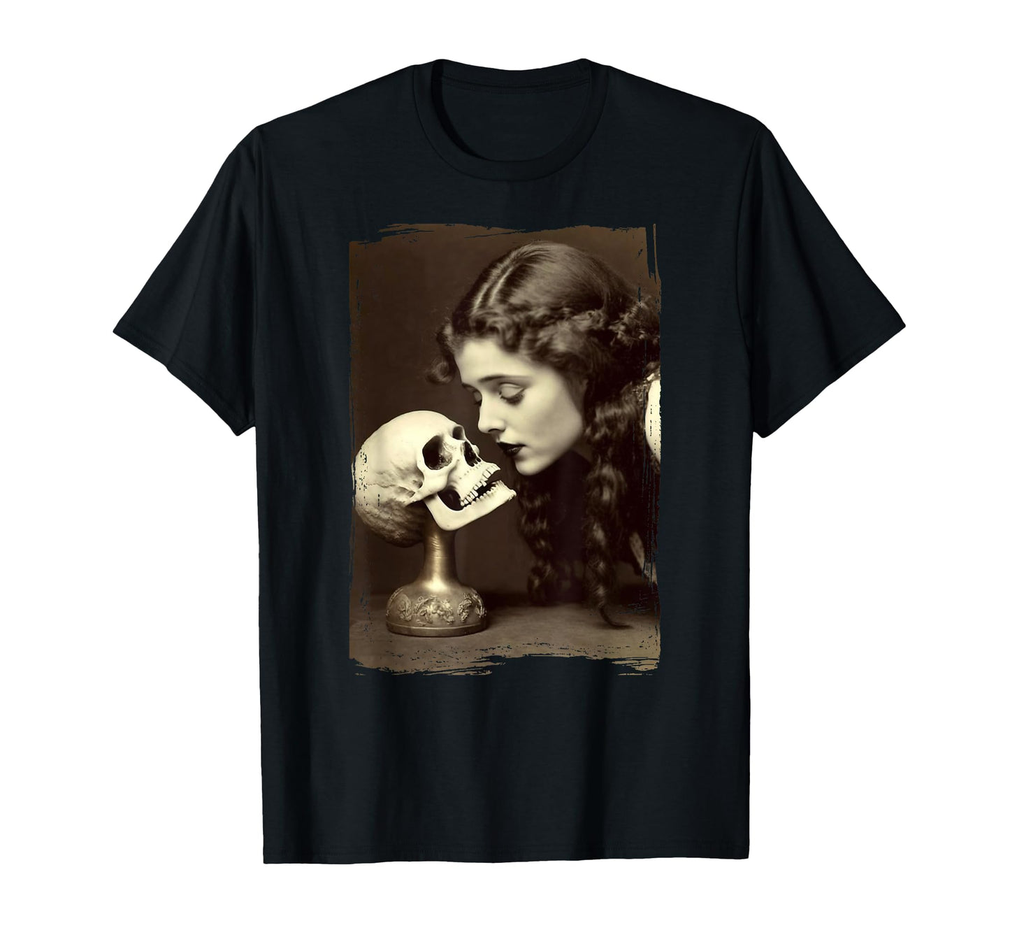 Vintage Witch Sorceress Skeleton Skull Kiss 1910 Photography T-Shirt