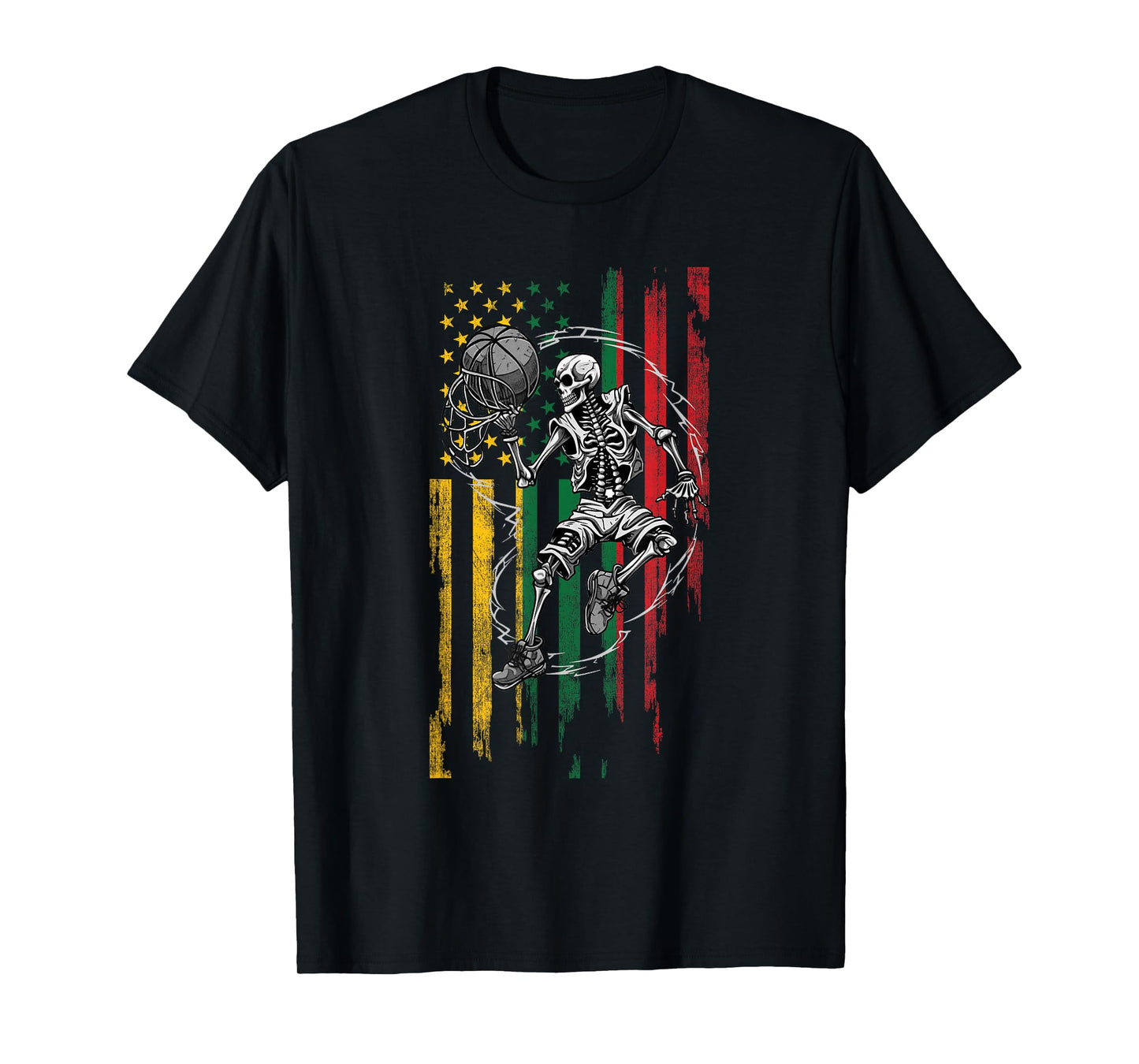 Lithuanian American Flag Skeleton Playing Basketball T-Shirt