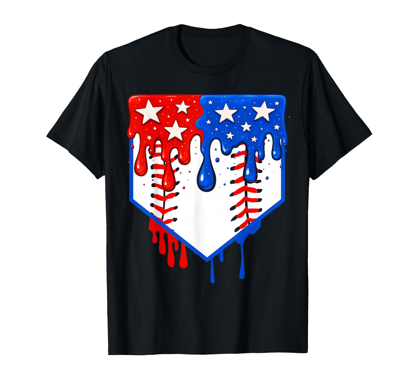 Baseball Drip American Flag Home Plate 4th Of July Patriotic T-Shirt