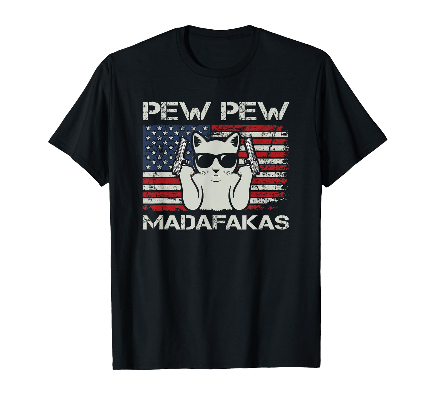 Pew Pew Madafakas - Vintage Cats USA Funny Crazy Cat Lovers T-Shirt