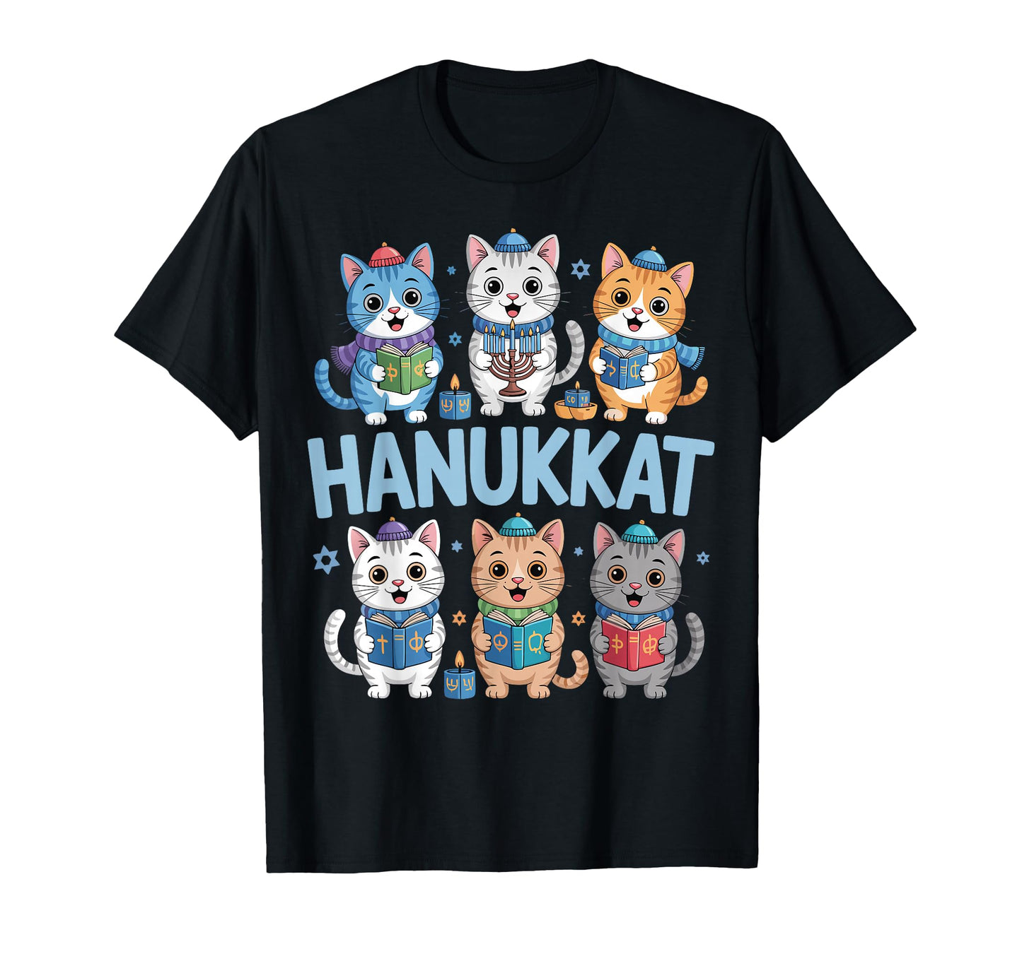 Hanukkah Cat Menorah Cute Jewish Holiday Cats Ugly Funny T-Shirt