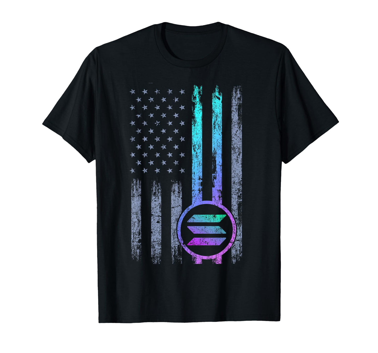 Solana Crypto Blockchain Solana Coin Distressed USA Flag T-Shirt