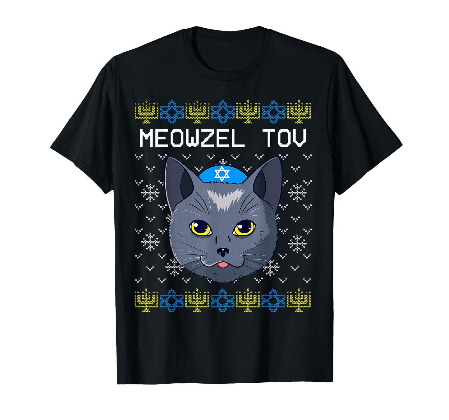 Meowzel Tov Ugly Hanukkah Cat Chanukah Jewish T-Shirt