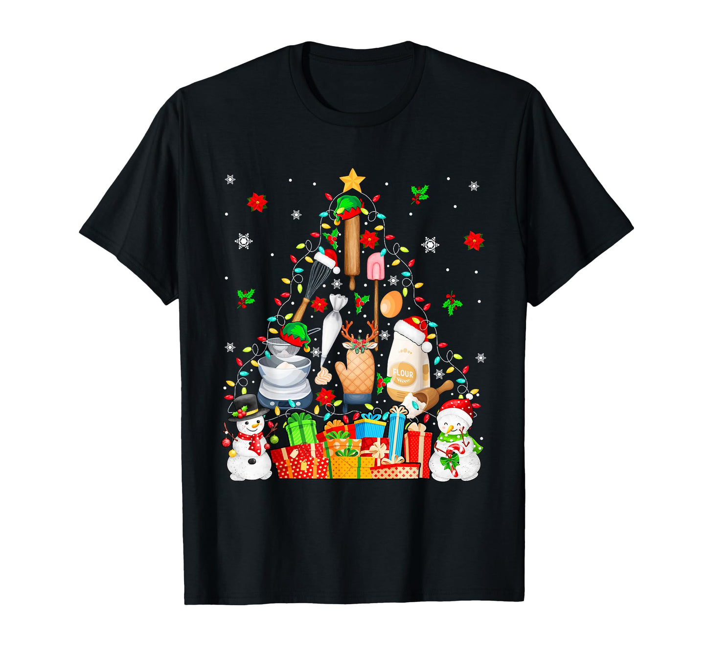 Baking Tools As Christmas Tree Xmas Lights Snowmen Baker T-Shirt