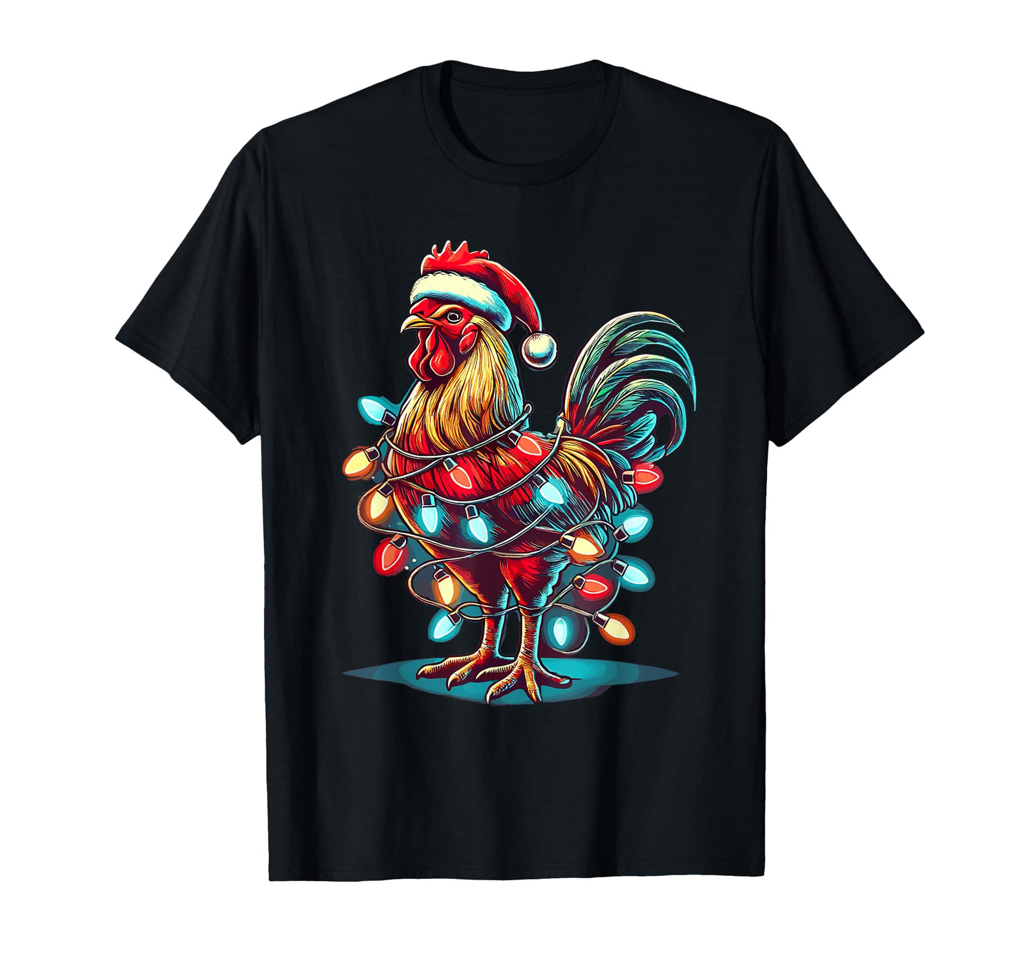 Chicken Santa Hat Christmas Lights Farmer Xmas T-Shirt