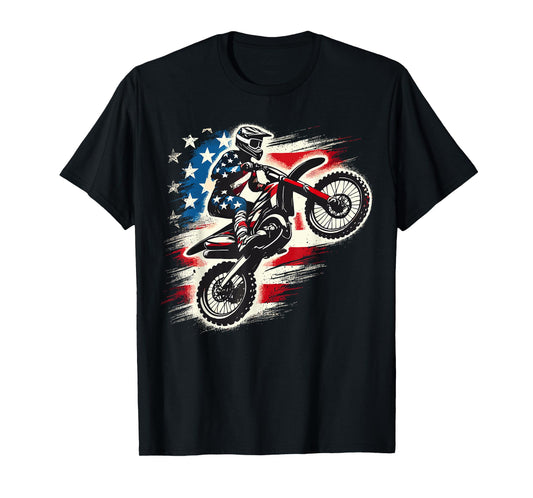 Dirt Bike American Flag 4th of July Motocross T-Shirt