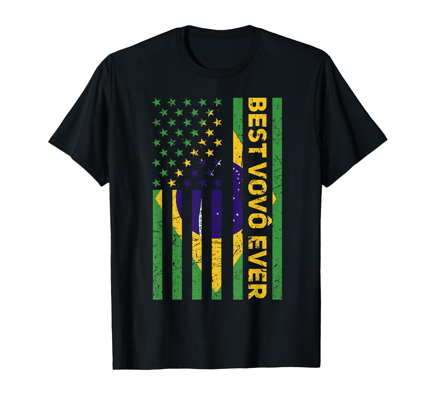 Best Vovô Brazil American Flag Retro Brasilian Grandpa T-Shirt