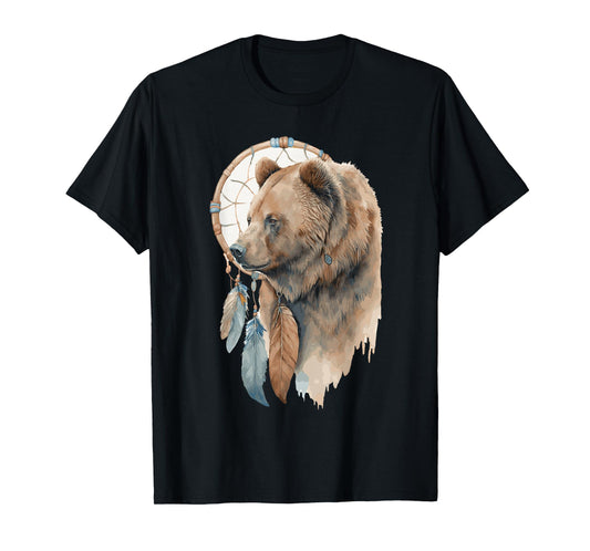 Bear Tribal Watercolor Bear Dream Catcher T-Shirt