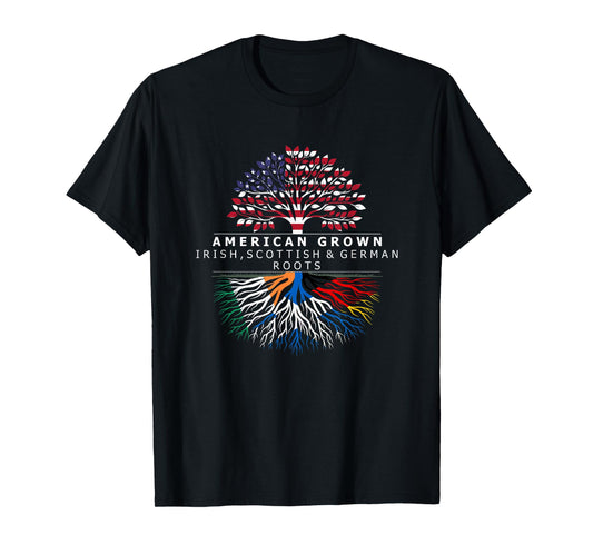 American Grown Flag Heritage Irish Scottish German Roots T-Shirt