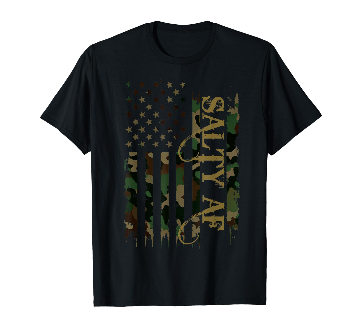 Salty AF United States Distressed Camo w US Flag T-Shirt