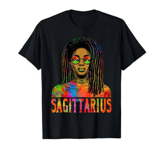 Sagittarius Queen Loc'd Black Woman African Zodiac Birthday T-Shirt