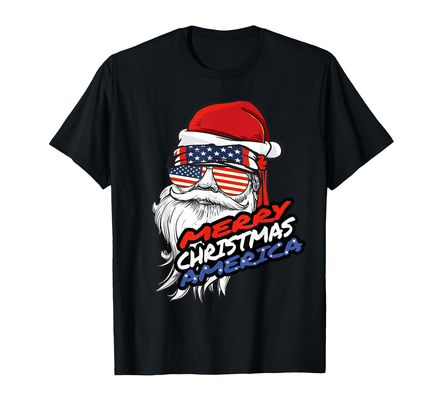 Merry Christmas America Santa Claus American Flag T-Shirt